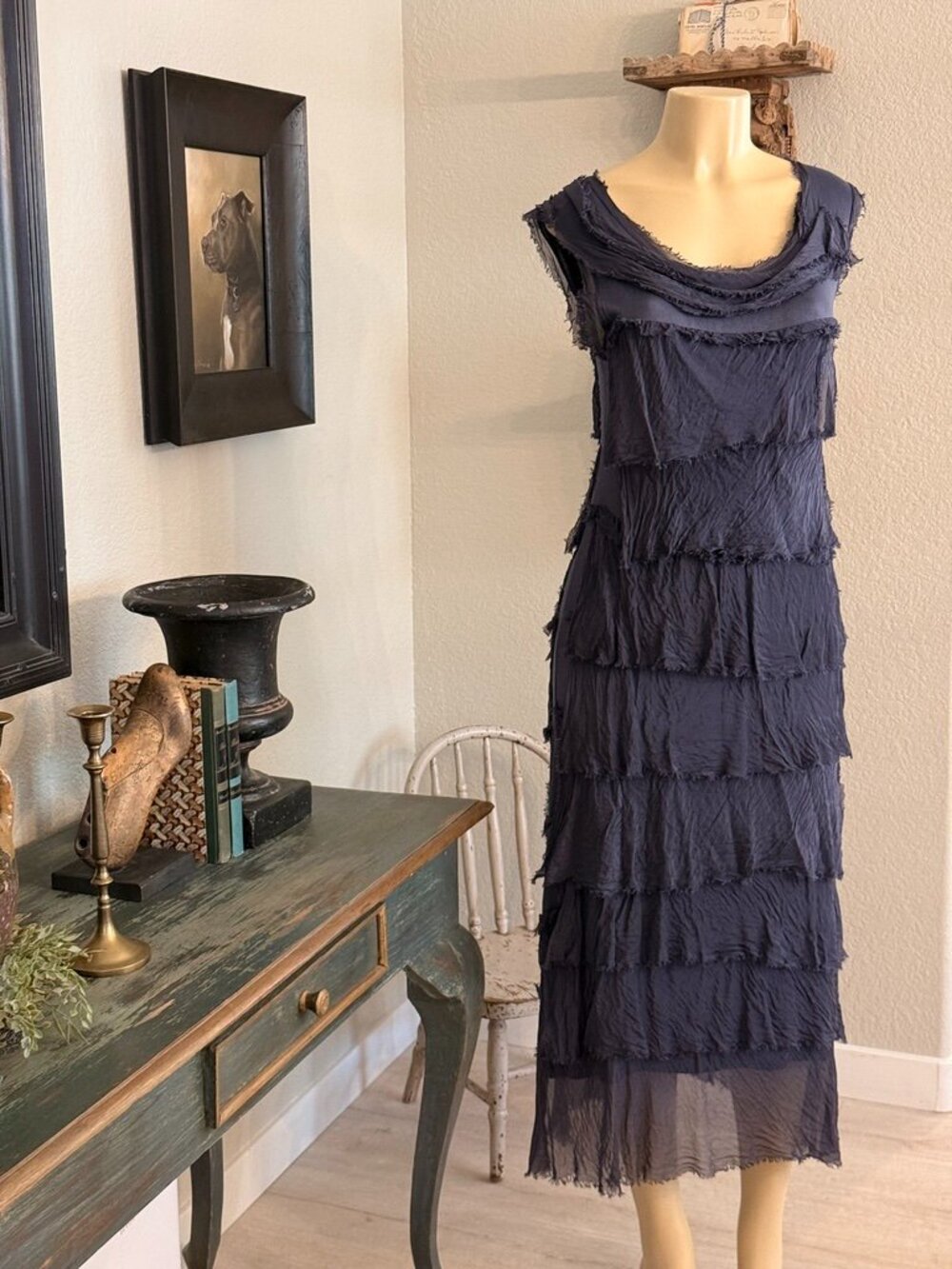 Gigi Moda "SIENA" Layered Silk over Stretch Viscose Midi in length DRESS - Picture 6 of 9